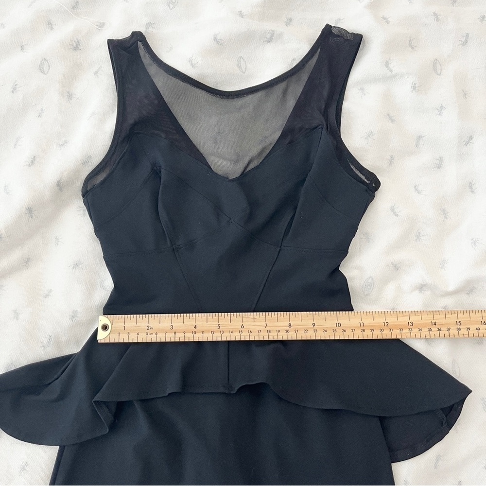 Bebe Glam Black Sleeveless Peplum Cocktail Dress w/ Illusion Neckline - XXS - Picture 11 of 13